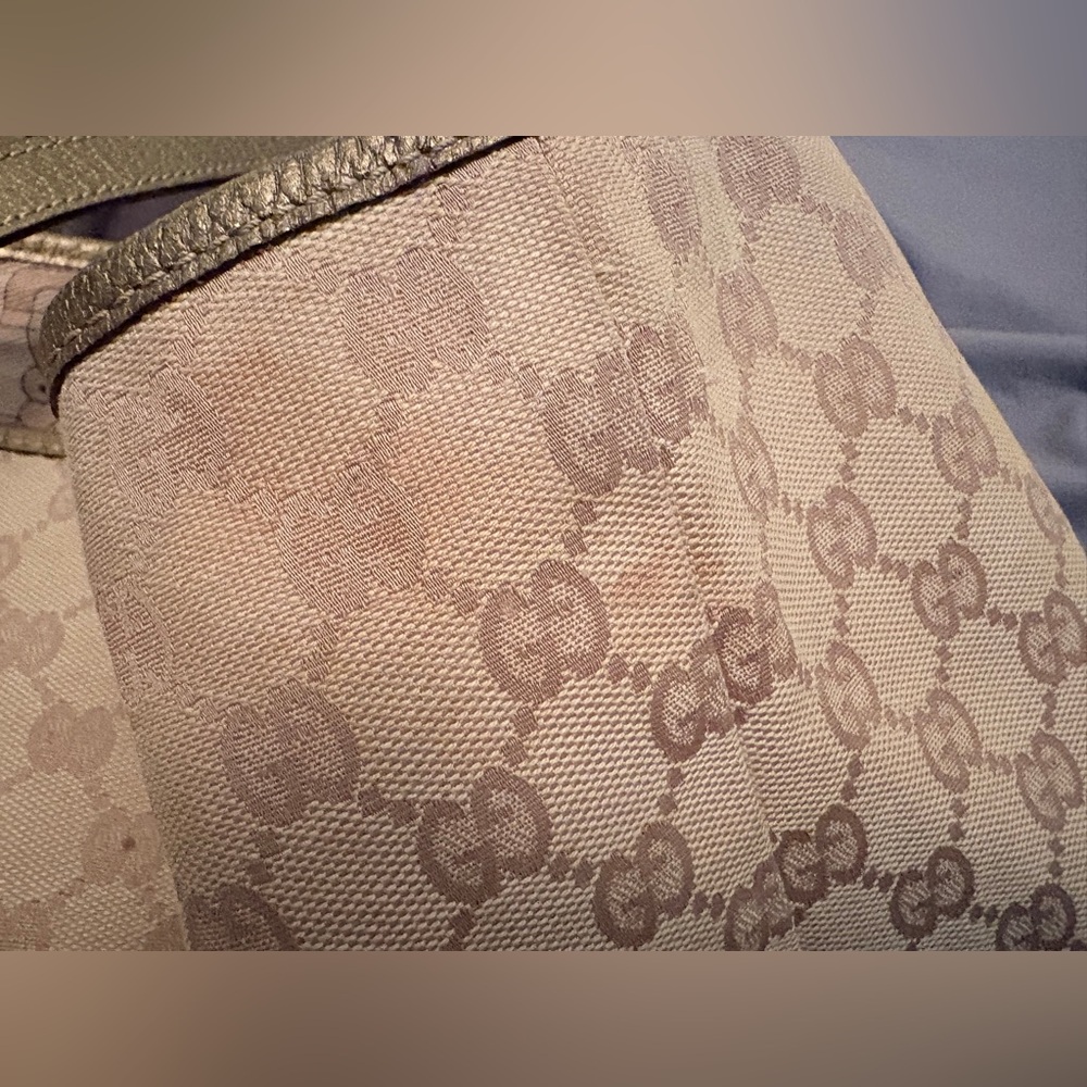 GUCCI Joy Tote GG Canvas Champagne Metallic Leather Charm Shoulder Bag Auth COA - Picture 15 of 15